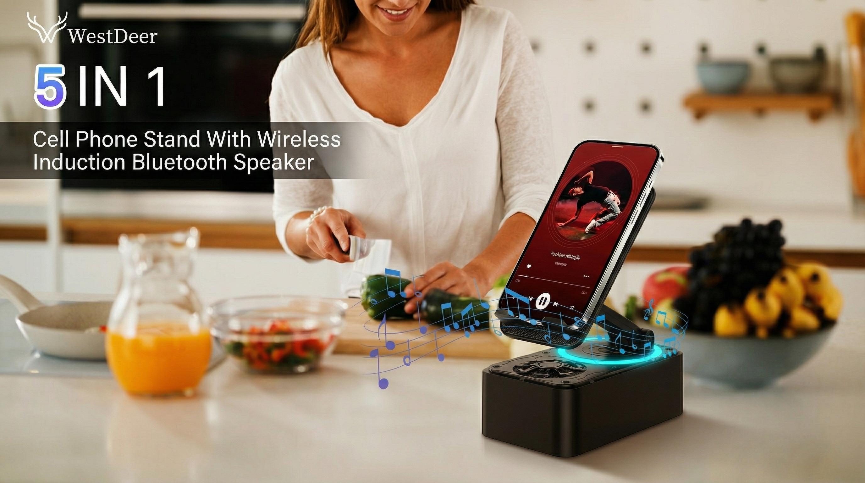 Westdeer Wireless Bluetooth Speaker, 5-in-1 Phone Stand, Volume Amplifier, Phone & Tablet Holder, USB Emergency Rechargeable (3000mAh) Portable Power Bank, Colorful Rotating Foldable Design, Unisex Gift,Perfect Gift