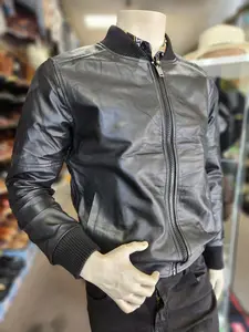 #LB1 MEN BOMBER LAMB LEATHER JACKET BLACK Menswear Soft