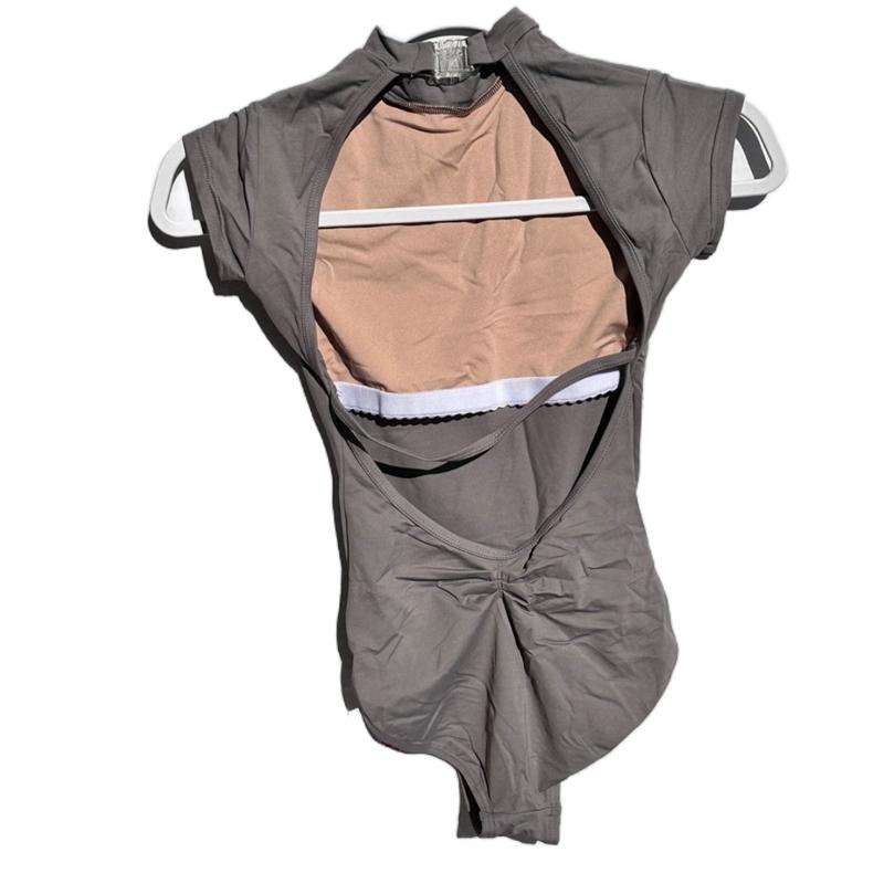 Baltogs mock neck short sleeve leotard tank charcoal gray color dance dancewear adult XS Fluffy Three-Layer