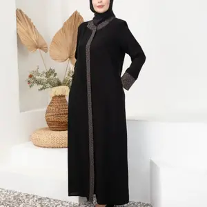 Women's Traditional Arabic Leopard Print Long Robe Dress, Loose-Fit Round Neck Zipper Pocket Design, All Season Woven Fabric, Modest Muslim Outfits, Muslim Women Gowns, Modesty Muslim Clothing