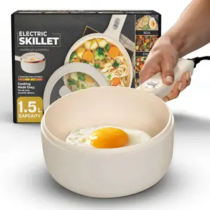 Electric Cooker Nonstick Ceramic Skillet Pan Hot Pot Mini Cooker with Lid Steamer