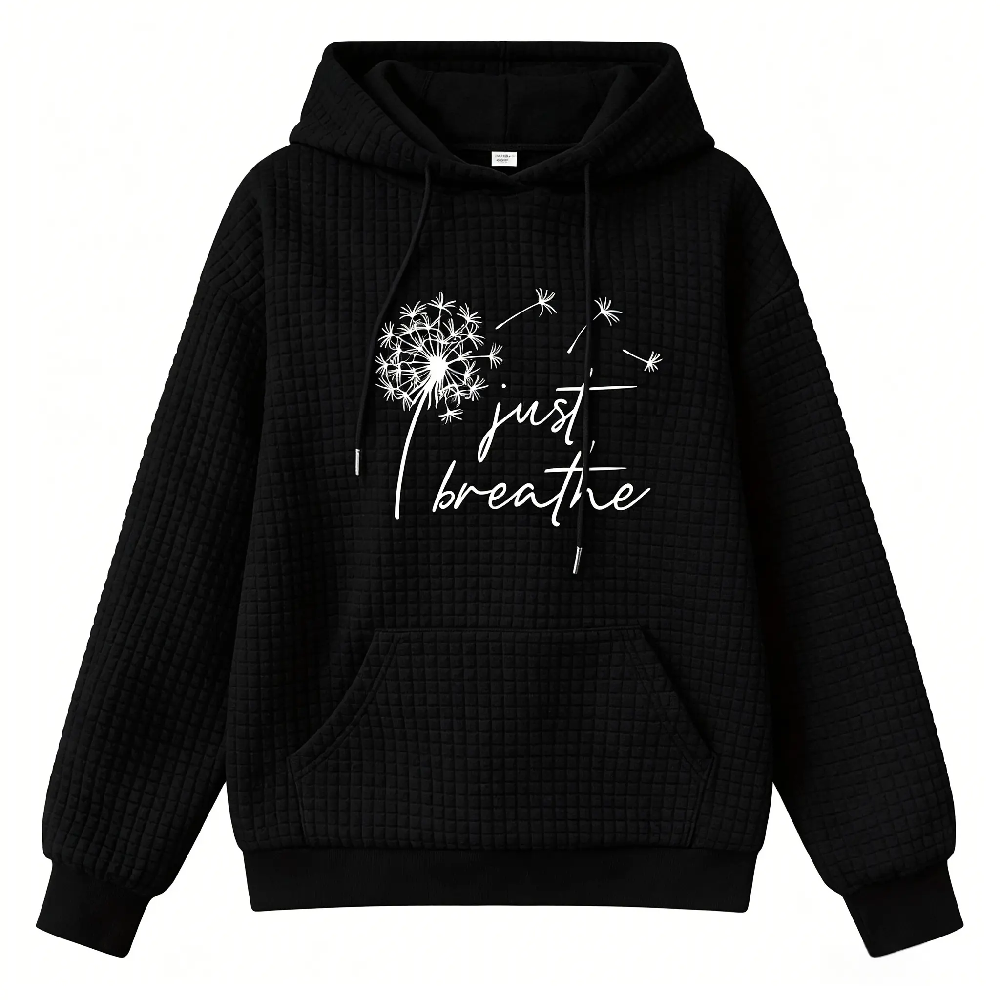 Just Breathe Hooded Sweatshirt Women Funny Dandelion Graphic Shirt Waffle Knit Casual Pullover Hoodies Long Sleeve