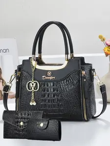 New Fashion Large Capacity Women's Three-Piece Set Crocodile Pattern Handbag, Casual PU Messenger Bag for All Seasons