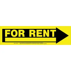 Hillman Group 843316 6 x 24 in. Black & Yellow Corrugated Plastic for Rent Arrow Sign pack of 6