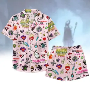 Descendants Zombies World Tour Satin Pajamas, Cute Heart Print Silk Sleepwear for Kids and Teens