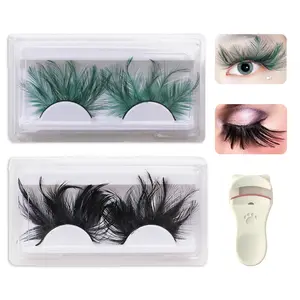 Feather False Eyelashes Green and Black 2-Pack Dramatic Stage Makeup Reusable Easy to Apply for Performers Artists & Beauty Bloggers