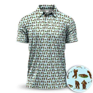 Funny Bigfoot Golf Polo Shirt for Men, Sasquatch Golfer Pattern Shirt, Unique Golf Outfit Gift for Golf Lovers