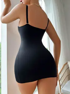 Women's Bodycon Short Dress, Adjustable Strap, Plain Color, Layered Design, No Padding, Perfect Base Layer, Versatile Fit, Basic