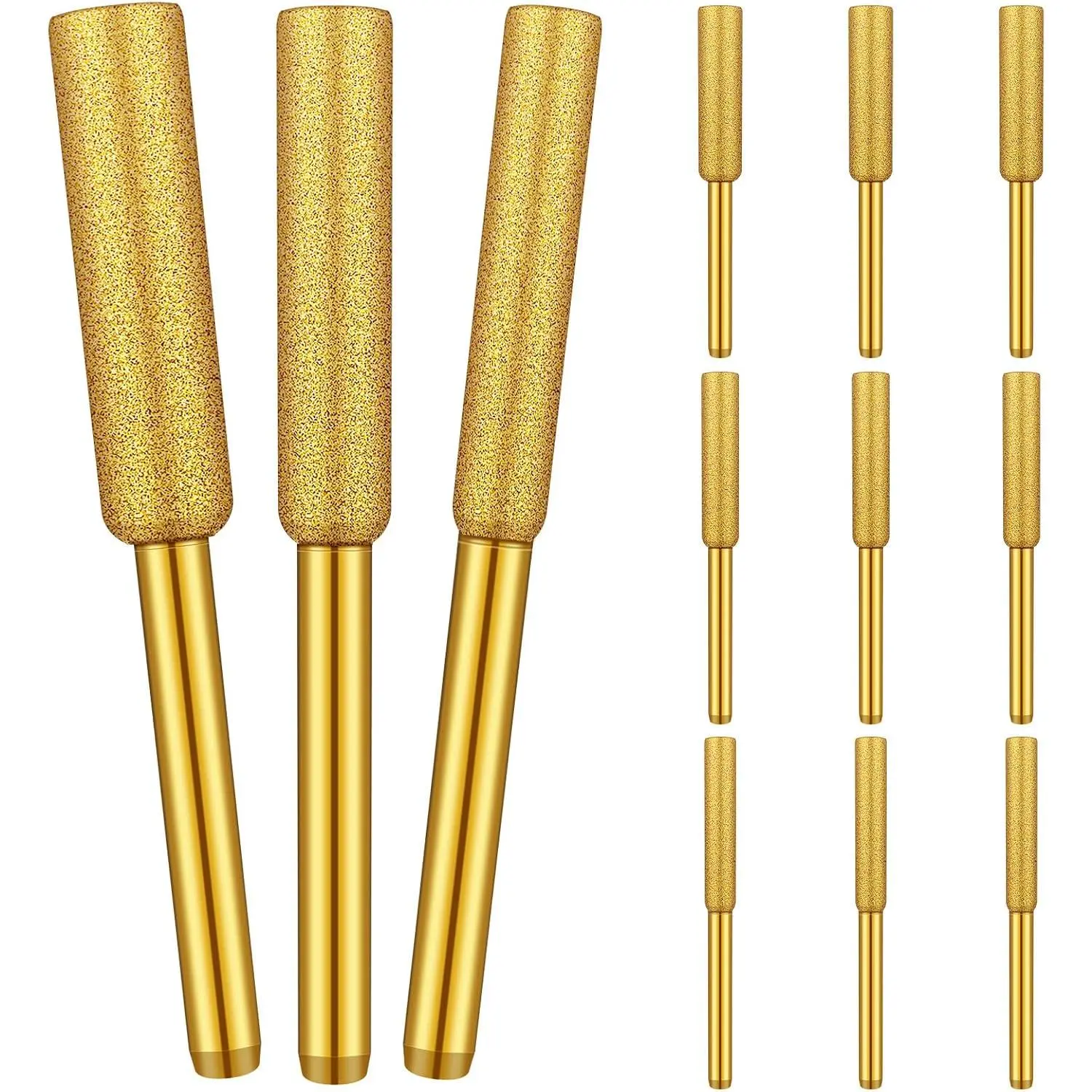 12 PCS Gold Chainsaw Sharpener Bits High Hardness Diamond Chainsaw Sharpener Durable Titanium Plated Burr Grinding Chainsaw Sharpening Stones Powerful for Chain Saw(5/32'', 3/16'', 7/32'')