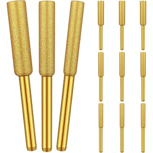 12 PCS Gold Chainsaw Sharpener Bits High Hardness Diamond Chainsaw Sharpener Durable Titanium Plated Burr Grinding Chainsaw Sharpening Stones Powerful for Chain Saw(5/32'', 3/16'', 7/32'')