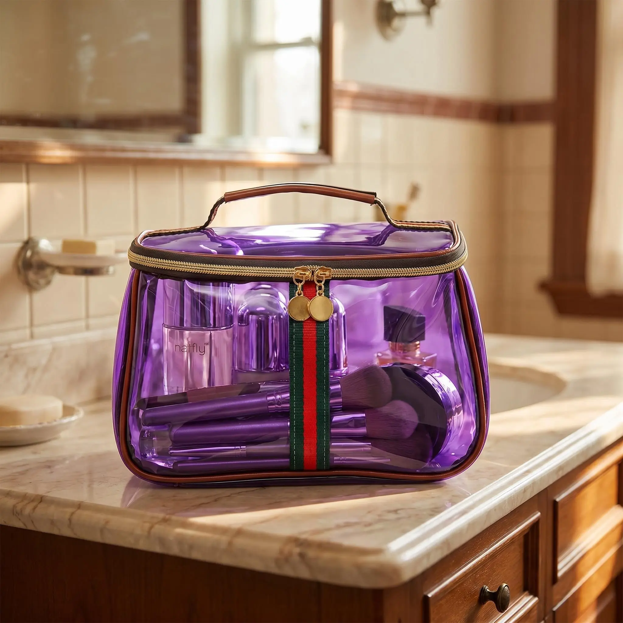 New transparent waterproof makeup bag, portable skincare organizer, clear toiletry bag, women's travel storage case, available in multiple colors.