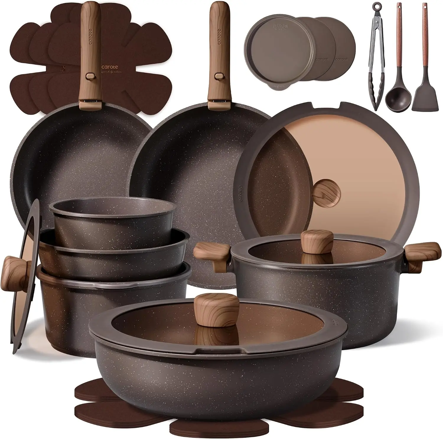 CAROTE 27pcs Pots and Pans Set Non Stick, Detachable Handle Cookware | Ultra Nonstick, Space Saving, Dishwasher & Oven Safe, Non-Toxic Kitchen/Apartment/Camping/RV/ Traveling Cooking Sets