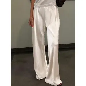 Women's casual wide leg dress, long pants with elastic waist circumference, solid color satin pants, work pants, bottom pants fabricRAIMENTRY