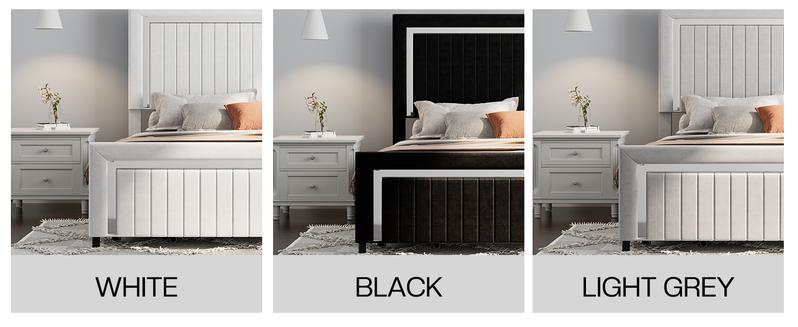 AMERLIFE Modern Upholstered Platform Bed Frame with 4 Storage Drawers and LED Light, Adjustable Headboard with Vertical Channel, No Box Spring Needed/Christmas Gift/Best Gift Ideas