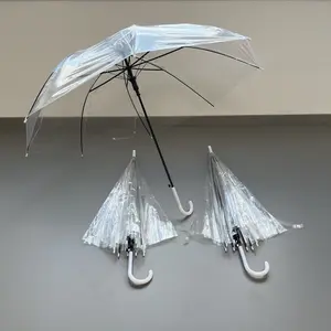 Transparent umbrella, disposable plastic small white umbrella, bone print white long handle umbrella, transparent umbrella
