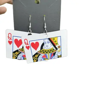 Playing Card Dangly Hypoallergenic Earrings with Unique Queen of Hearts Design for Casino Enthusiasts