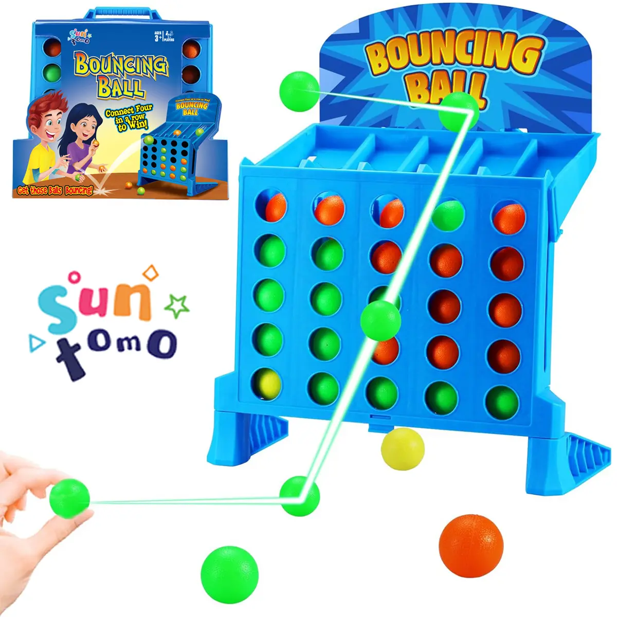 Suntomo Linking 4 Shots Game, Bounce Off Party Game Jumping Ball Tabletop Game for Kids, 4 in a Row Parent-Child Interaction Board Game Educational Toy for Family Travel Outdoor