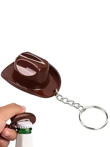 Cowboy Hat Bottle Opener Keychain - A Western-style novelty beer bottle opener keychain and bag charm, a cowboy-themed bar party gift decoration, suitable for men and beer lovers.