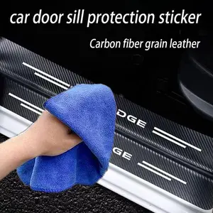 For Dodge Car Door Threshold Carbon Fiber Door Sill Protection Strip Scuff Plate Decorative Sticker Badge Accessories