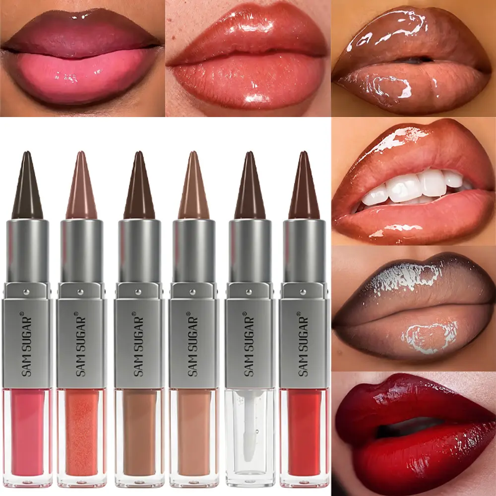 3/6Pcs Dual-Ended Lip Makeup Set, Matte Lip Liner & High Shine Gloss Combo, Multi-Use Pencil for Face Eyes Lip Contour, Waterproof Long Lasting Kit for Music Festival, Cosplay, TikTok Trendy Wear, Birthday Aesthetic Women Gifts Lip Trio Long Lasting Gloss