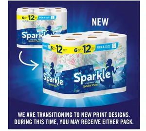 Sparkle Pick-A-Size Paper Towels, Spirited Prints, 6 Double Rolls = 12 Regular Rolls, Everyday Value Paper Towel With Full And Half Sheets