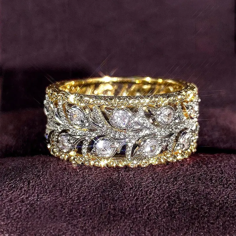 Women's Artificial Zircon Decorated Ring, Engagement Rings, Trendy Double Row Ring, Jewelry for Women As Engagement Anniversary Party Gift, Beautiful Rings