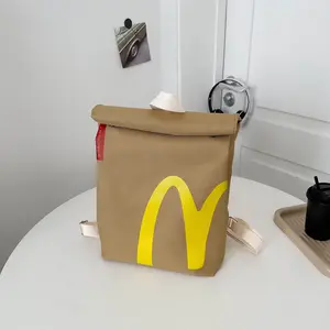 McDonald's bag Shoulder Bag for Women Large Capacity Casual Canvas Paper Crossbody Schoolbag，Funny Canvas Laptop Backpack, Vintage Backpack for Men Women, Work College Travel Rucksack Shoulder Bag Gifts Bag Messenger
