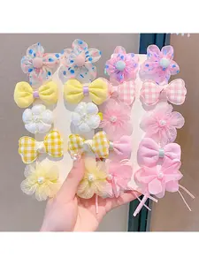 10 Pcs Princess Bow Flower Hair Clips Set for Girls | Soft Fabric No-Slip BB Hairpins Cute Hair Accessories