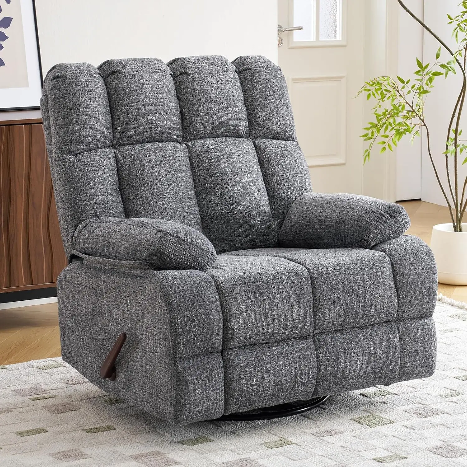 Oversized Swivel Rocker Recliner for Adult, Overstuffed Extra Wide Manual Recliner, Rocking Sofa Chair with Soft Padded Headrest and Armrest for Living Room,Chenille Grey