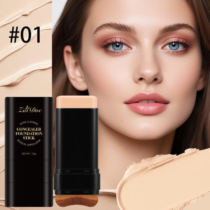 Zaidoc 7-color Dual -Ended Foundation Concealer Stick, Dual-ended with Built-in Brush, Moisturizing & Lightweight.