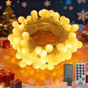 33ft 100 LED Warm White Globe String Lights, Plug-in Connectable Fairy Lights with Remote, 8 Modes Hanging Lights for Bedroom Classroom Party Home Outdoor Decor