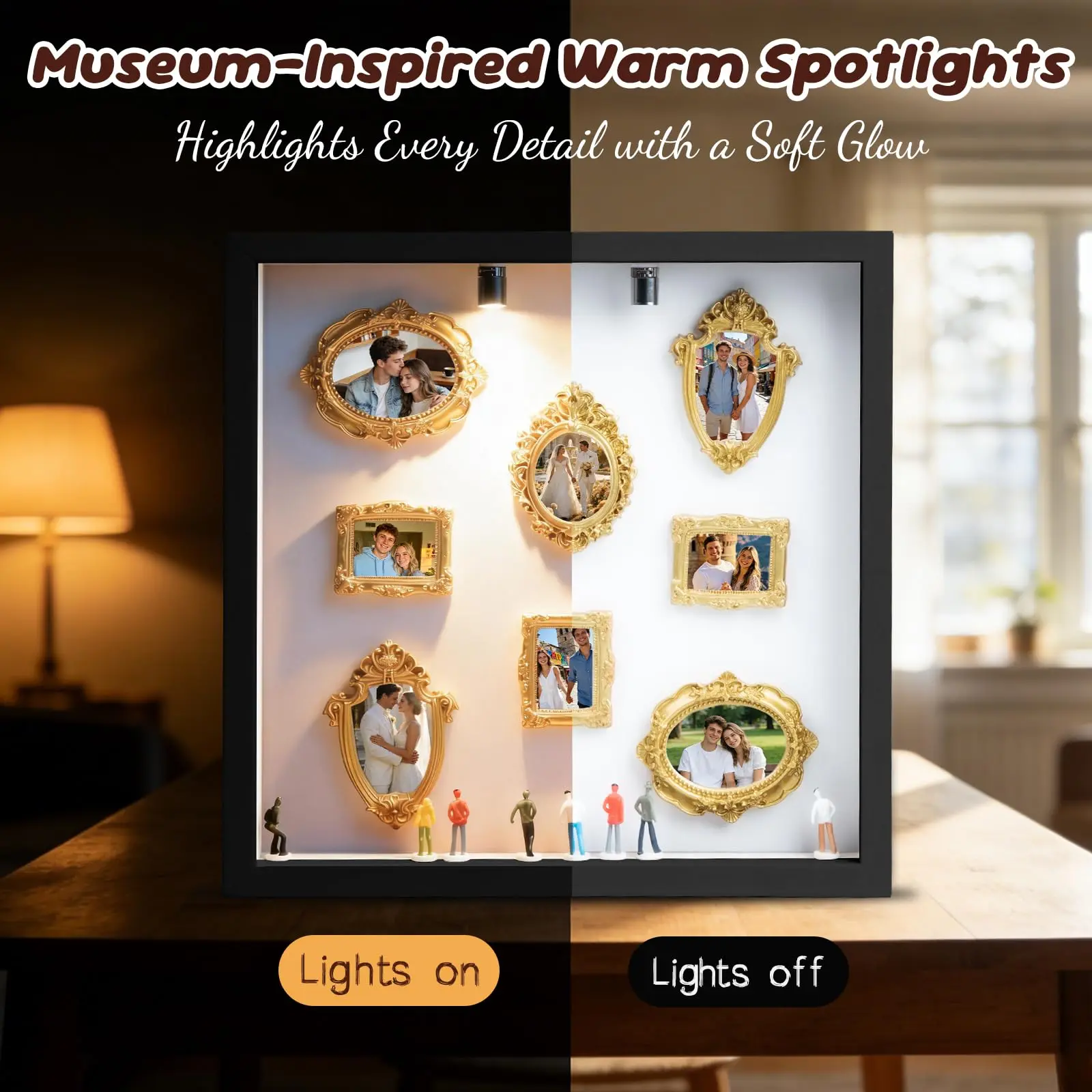 DIY Silhouette Shadow Box Frame Kit – Mini Gold Photo Display with Figurines | Custom Memory Collage Frame for Pictures, Crafts & Home Decor Gift