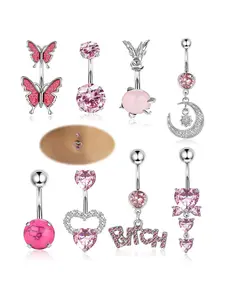 Summer 2024 Fashion Letter & Butterfly & Heart & Moon & Rhinestones Charms Decor Belly Button Rings for Women, Body Piercings,  Back To School, Casual Belly Piercing Body Jewelry, Daily Decor for Girl