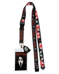 Ghostface Breakaway Lanyard Blood Splatter ID Badge Holder With 2" Rubber Charm Ghostface Breakaway Lanyard Blood Splatter ID Badge Holder With 2" Rubber Charm