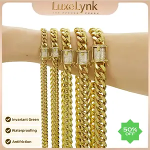 18K Gold Plated Mens Heavy Miami Cuban Link Chain Choker with Lab Diamond Clasp Stainless Steel Hip Hop Thick 8mm-14mm Necklace Cuban Chains Iced  Out，Black Friday