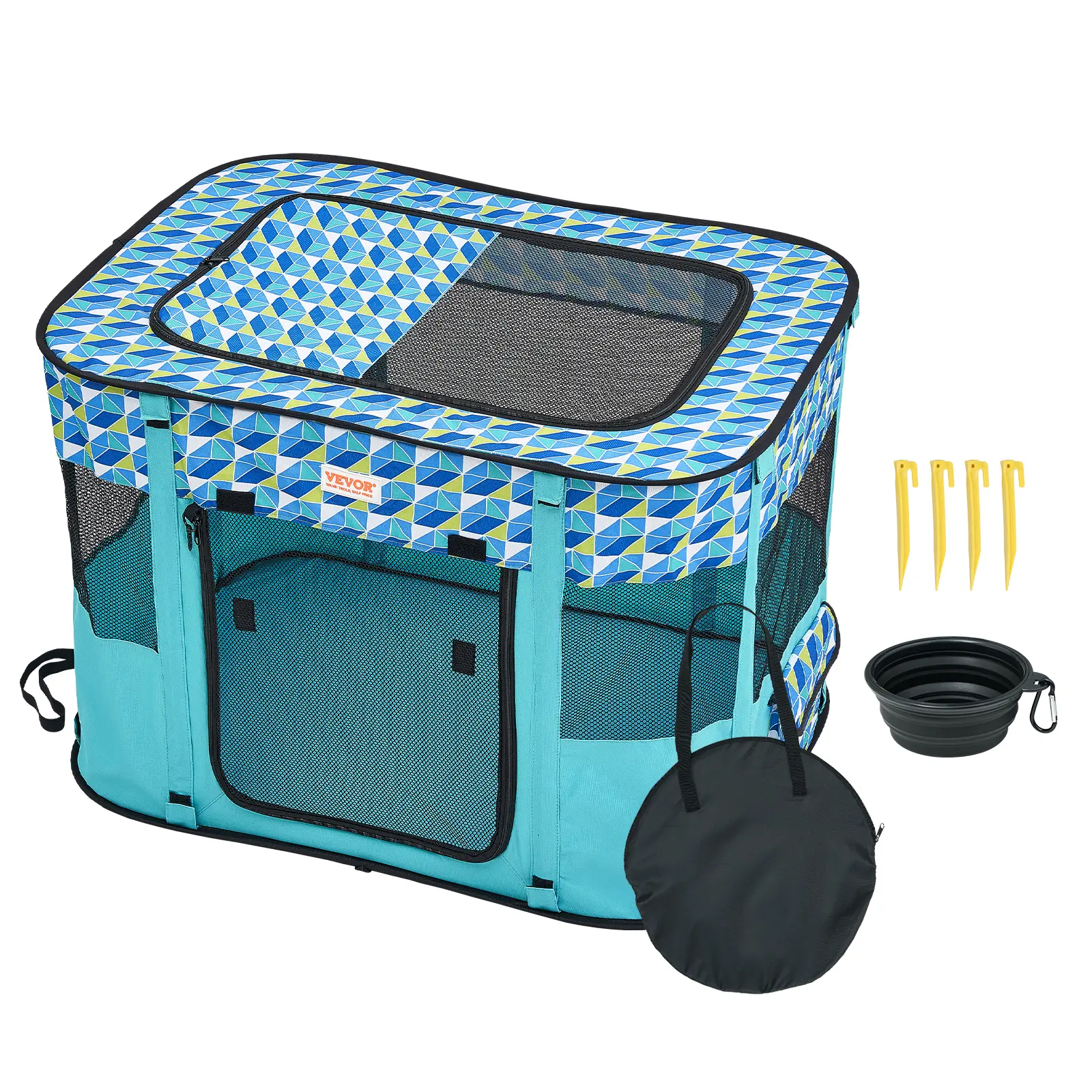 VEVOR Foldable Puppy Exercise Pen & Enclosure, 32''x24''x22'' Portable Size S Rectangle Dog Playpen, Wipe-Clean 600D Oxford Fabric Waterproof Kennel with Removable Zipper & Breathable Mesh, Indoor Use (Father's Day Gift Option)
