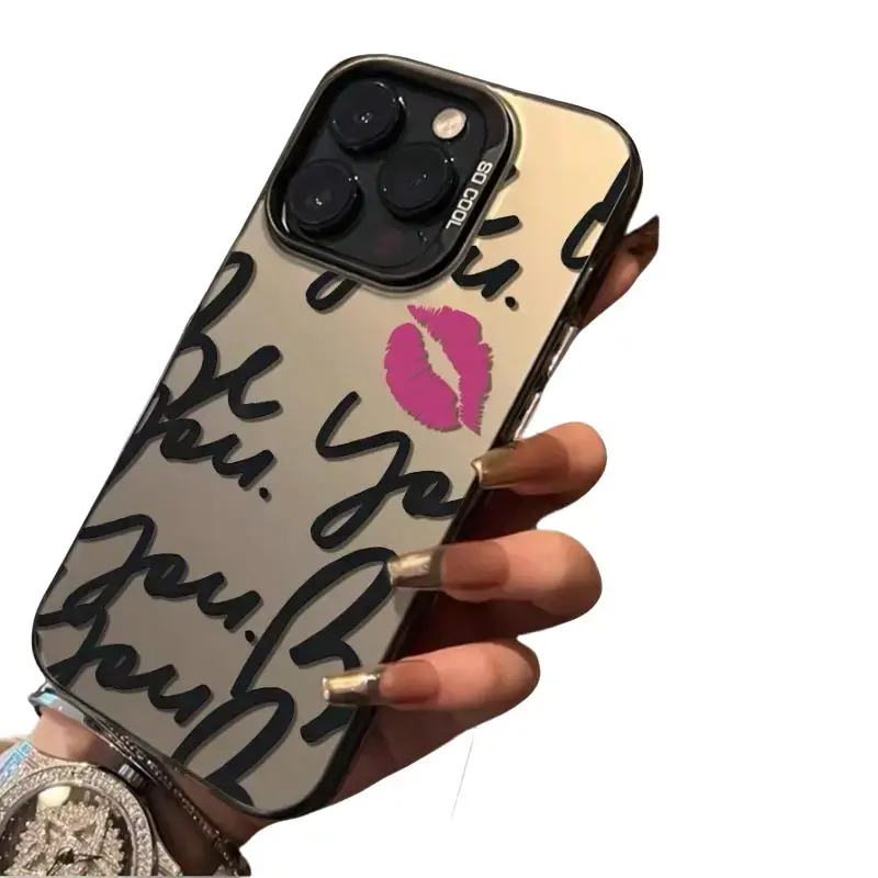 One Large Square Red Lips Letter Pattern Phone Case, Suitable for Apple Phone17 16 15 14 13 12 11 XS XR X 8 7 Mini Plus Pro Max Series Cases, Halloween Gift, Easter Gift, Girlfriend, Boyfriend, Friends or Yourself