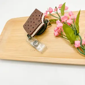 Vanilla Ice Cream Sandwich Badge Reel, Handmade Badge Reel. Badge Reel.