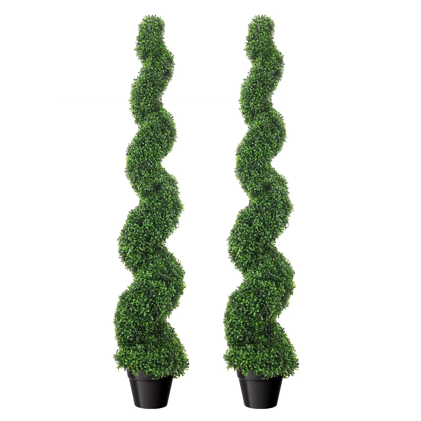 2-Pack 5ft (59in) UV-Resistant Realistic Spiral Plastic Artificial Boxwood Topiary Trees, 27.5lbs Outdoor Fake Bush for Front Porch Planters, Easy Setup, Christmas Gift, All Seasons Garden Decor