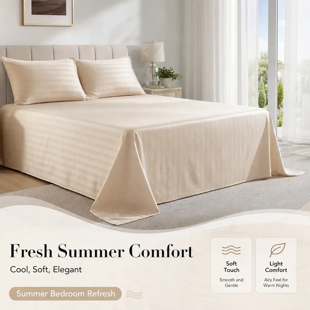 WVG 4-Pc Striped Bed Sheet Set - Soft Brushed Microfiber Bedding Set with Pillowcases, Up to 16" Deep Pockets, Fade & Stain Resistant, All-Season Bedding Accessory Gift, Cooling Bedding Sets