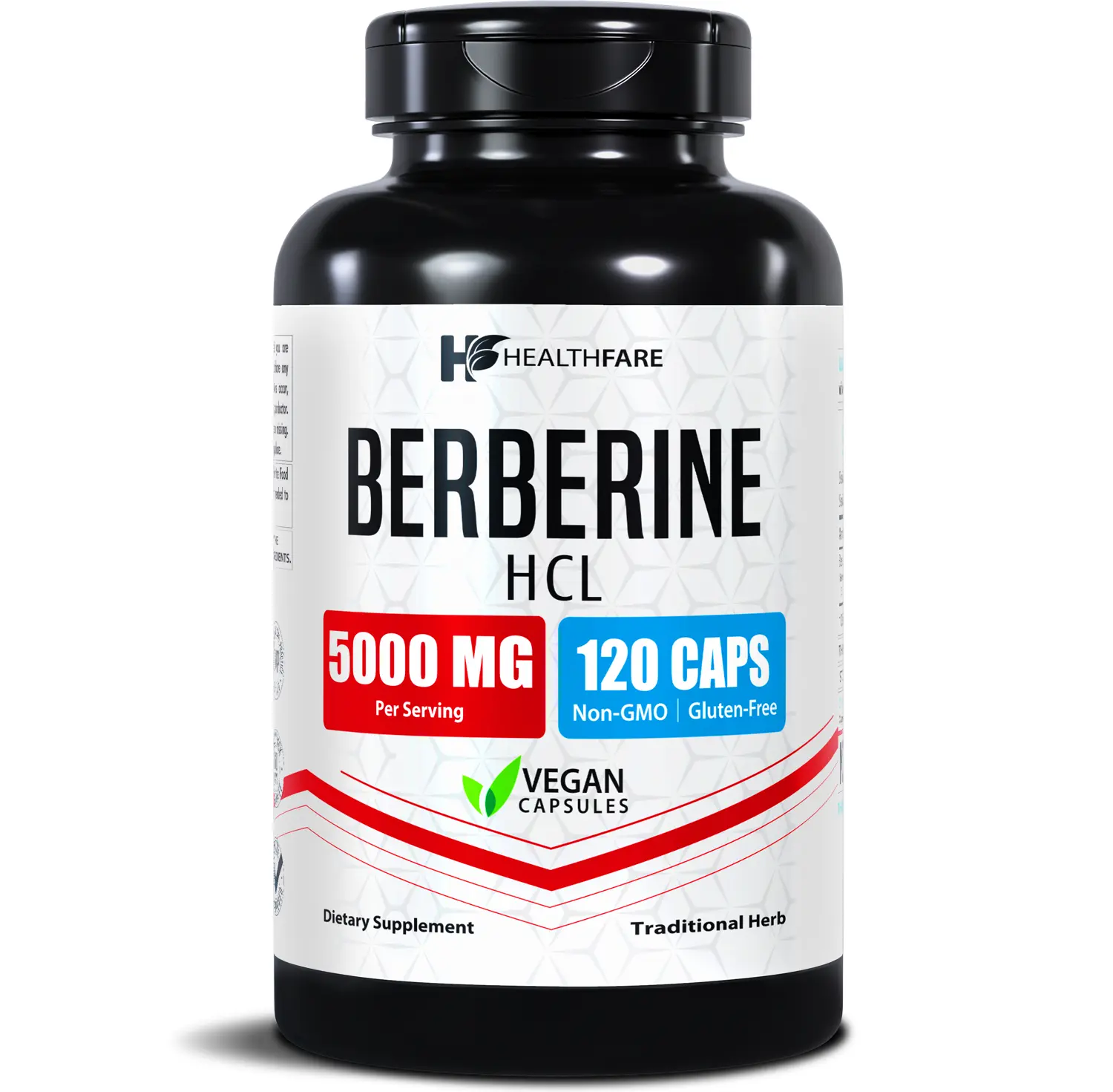 HealthFare Berberine HCl 5000mg | 120 Vegan Capsules | Herbal Supplement | Non-GMO | Gluten-Free | Made in USA