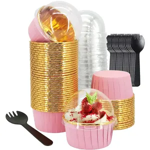 Cupcake Liners with Lids 50 Pack,Large Foil Cupcake Cups Muffin Tins,Disposable Baking Cups Muffin Liners Wrappers Holders for Wedding Valentine