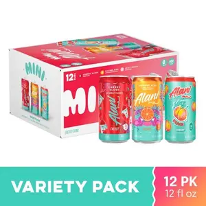Alani Nu Sugar Free Energy Drink Mini, Variety Pack, Cherry Slush, Juicy Peach, Orange Kiss, 8.4 fl oz, 12 Pack, Cans, 100mg Caffeine