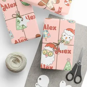 Personalized Christmas Gift Wrapping Paper Rolls Pink Christmas Gift Wrap With Name Holiday Gift Wrap Custom Wrapping Paper Cute Retro