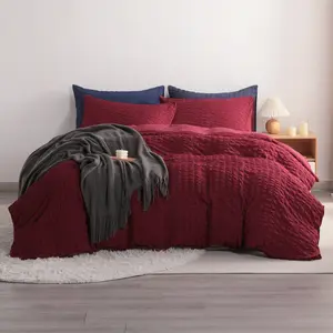 NTBAY 3 Pieces Bubble Gauze Duvet Cover Sets, Seersucker Textured Solid Stripe Soft Breathable Cozy Fluffy Microfiber Textured Bedding Sets with Zipper Closure Corner Ties including 1 Duvet Cover & 2 Pillowcases, Gift Bedroom Accessories