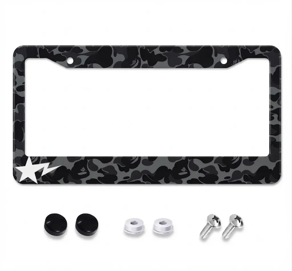 Gray Black Camo License Plate Frame | Hypebeast Car Accessory | Streetwear Aesthetic Auto Decor | Durable Metal Plate Holder