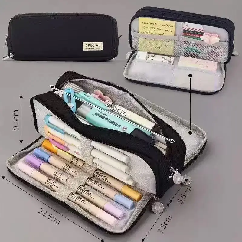 Aesthetic Pencil Pouch, Large Capacity 3-Compartment Canvas Organizer for Teens, College School Supplies, Back to School Shopping, Back to School Haul, Bag Accessories