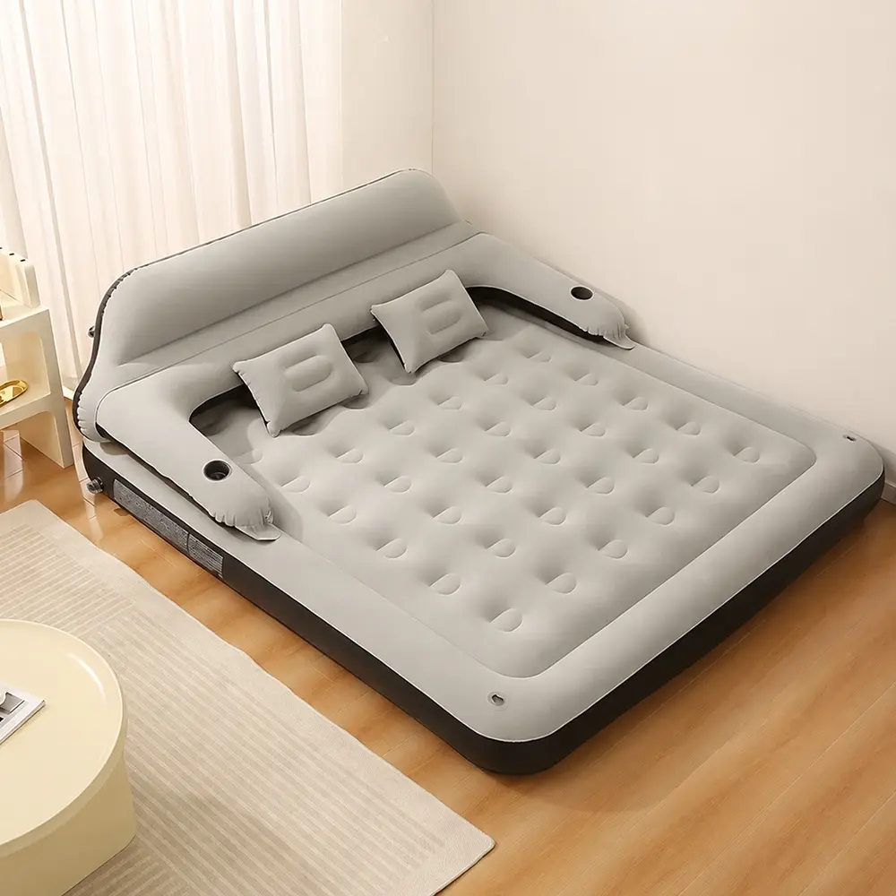 Inflatable Air Mattress with Raised Backrest & Electric Pump, Convertible Sofa Bed for Guests, Home, Camping & Travel