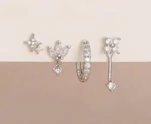 4PCS Y2K Star Zircon Huggie Hoop & Stud Earrings Set – Stainless Steel Jewelry for Women