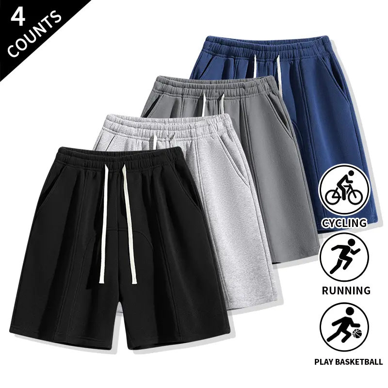 4-Pack Men’s Sweat Shorts with Drawstrings and Side Pockets for Street Style, Jogging, and Everyday Outdoor Activities
